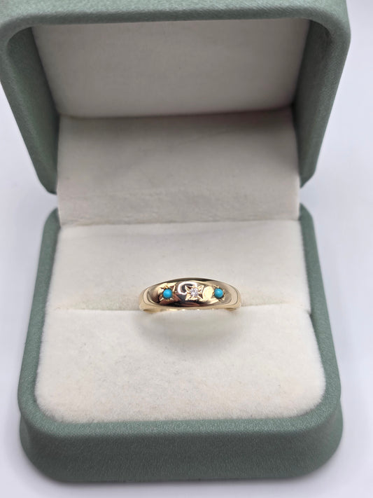 9ct gold turquoise and diamond gypsy ring