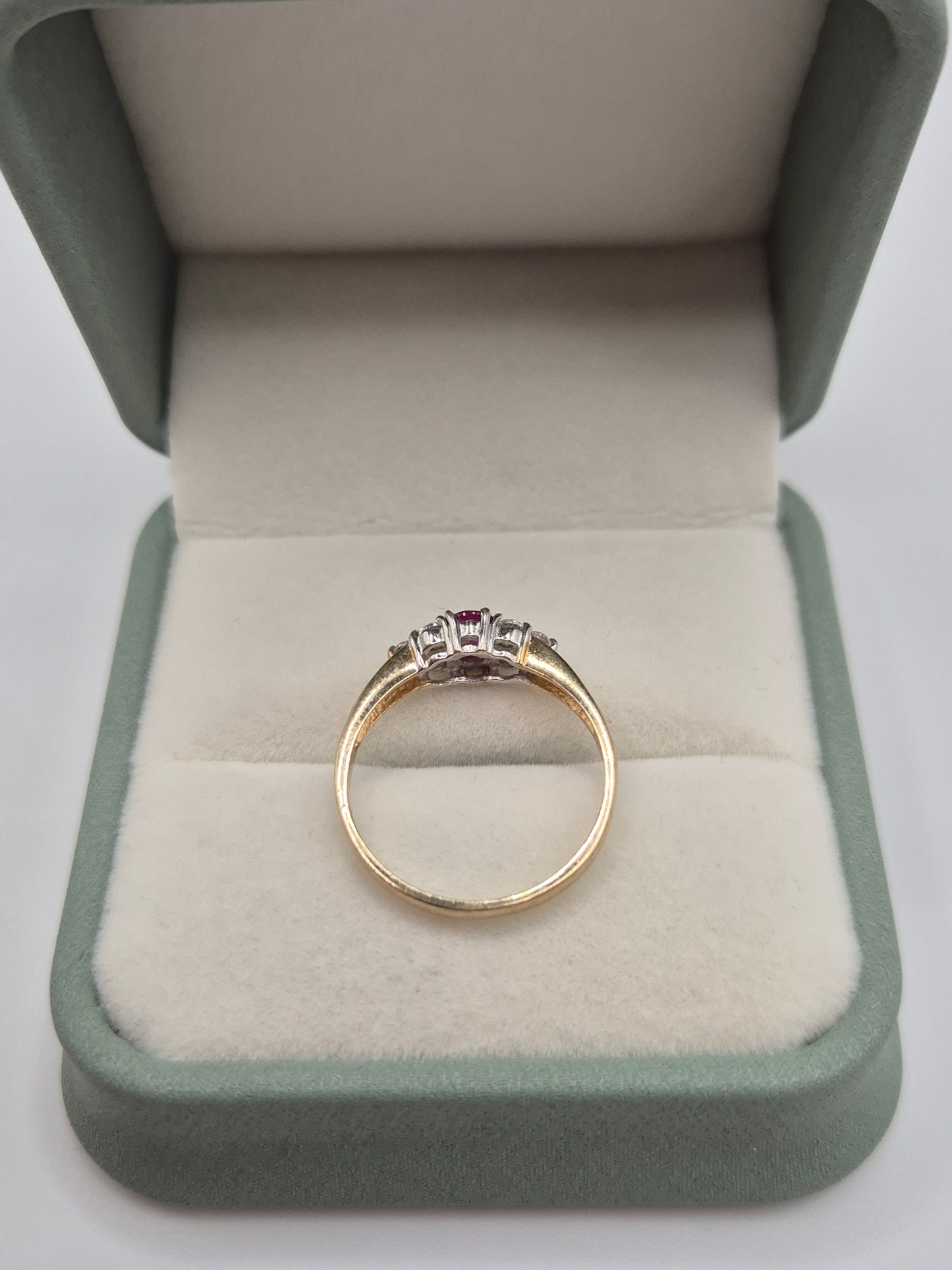 9ct gold ruby and cz ring