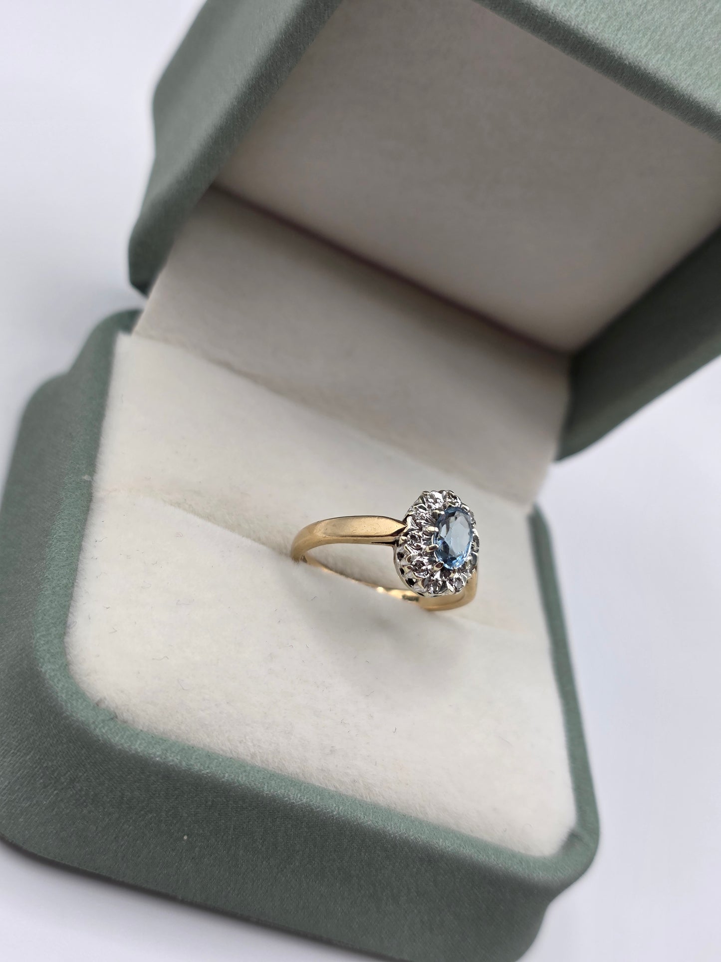 9ct gold aquamarine and diamond ring