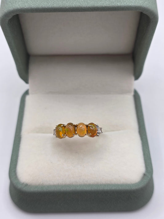 9ct gold opal and white zircon ring