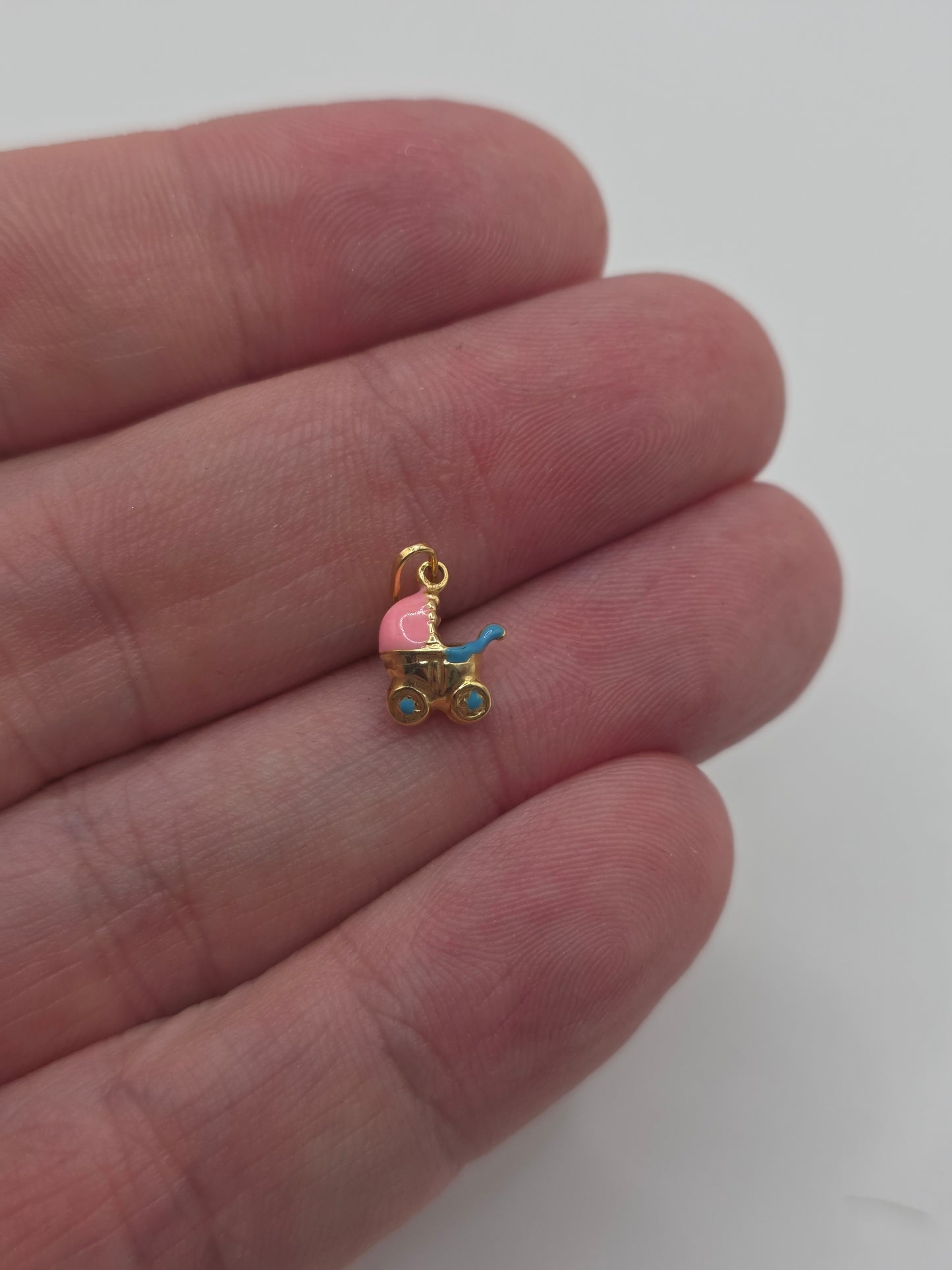 9ct gold enamelled pram charm