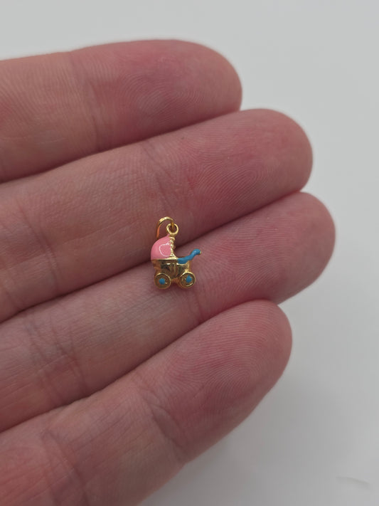 9ct gold enamelled pram charm