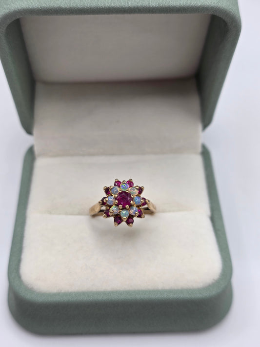 9ct gold opal and ruby ring