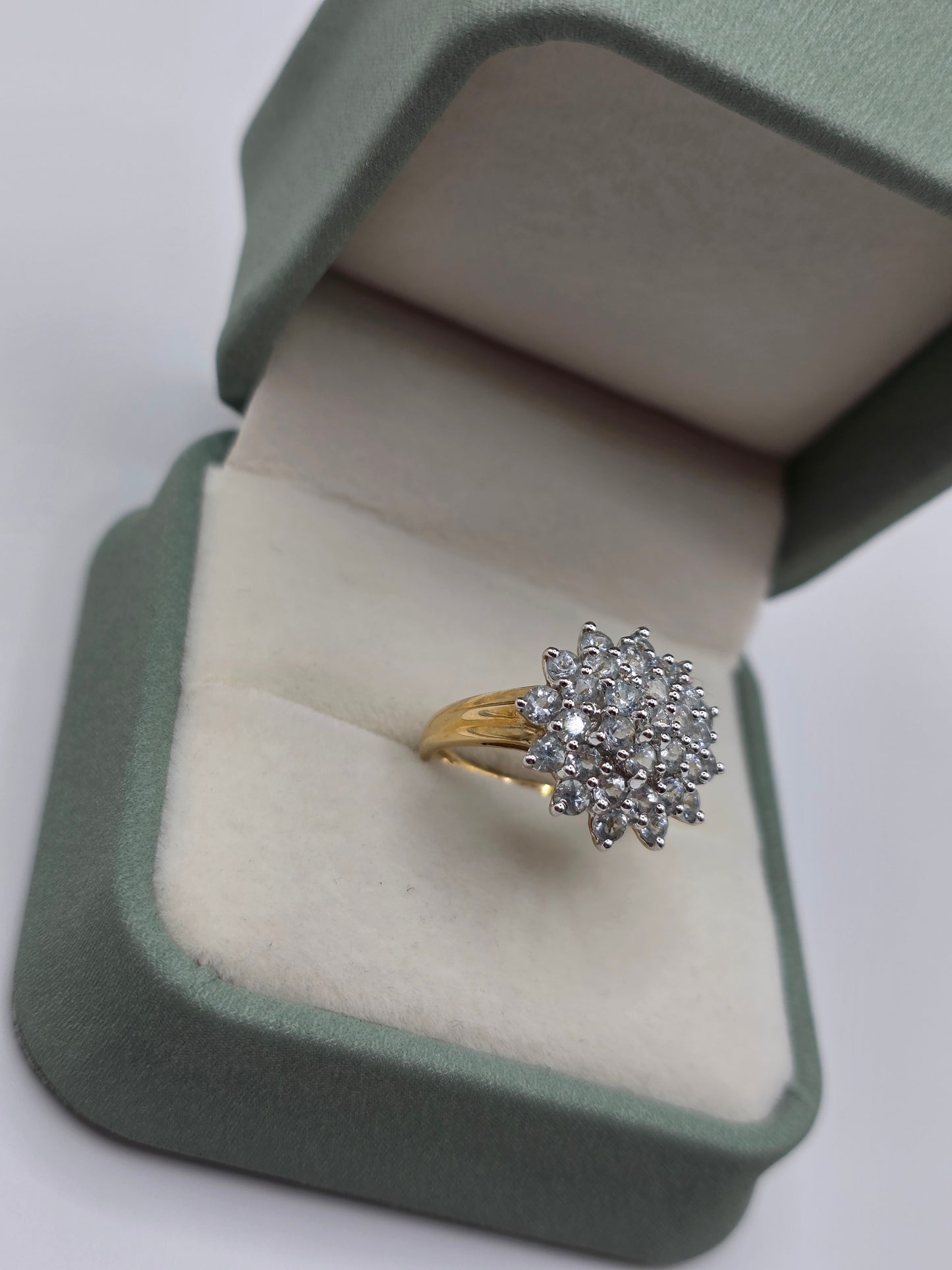 9ct gold aquamarine cluster ring