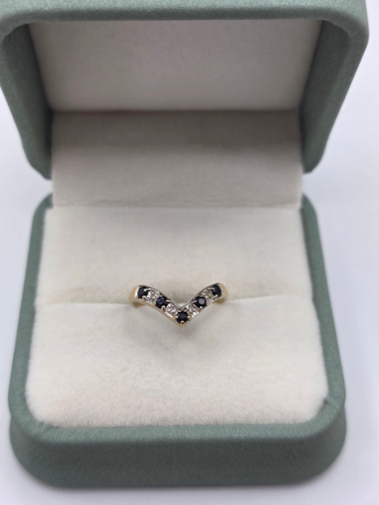 9ct gold sapphire and diamond wishbone ring