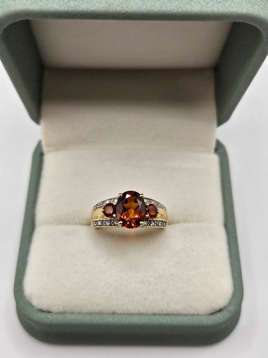 9ct gold citrine and diamond ring