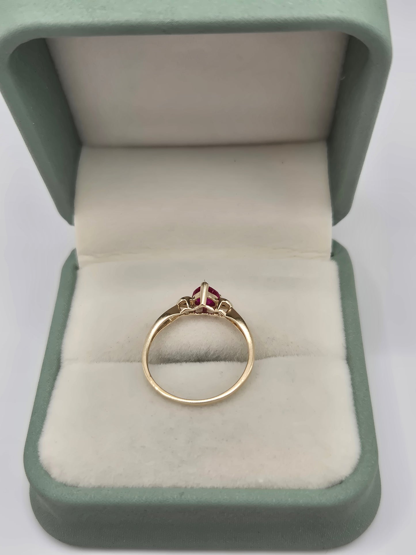 9ct gold synthetic ruby and diamond heart ring