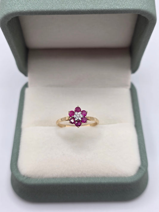 9ct gold ruby and diamond ring