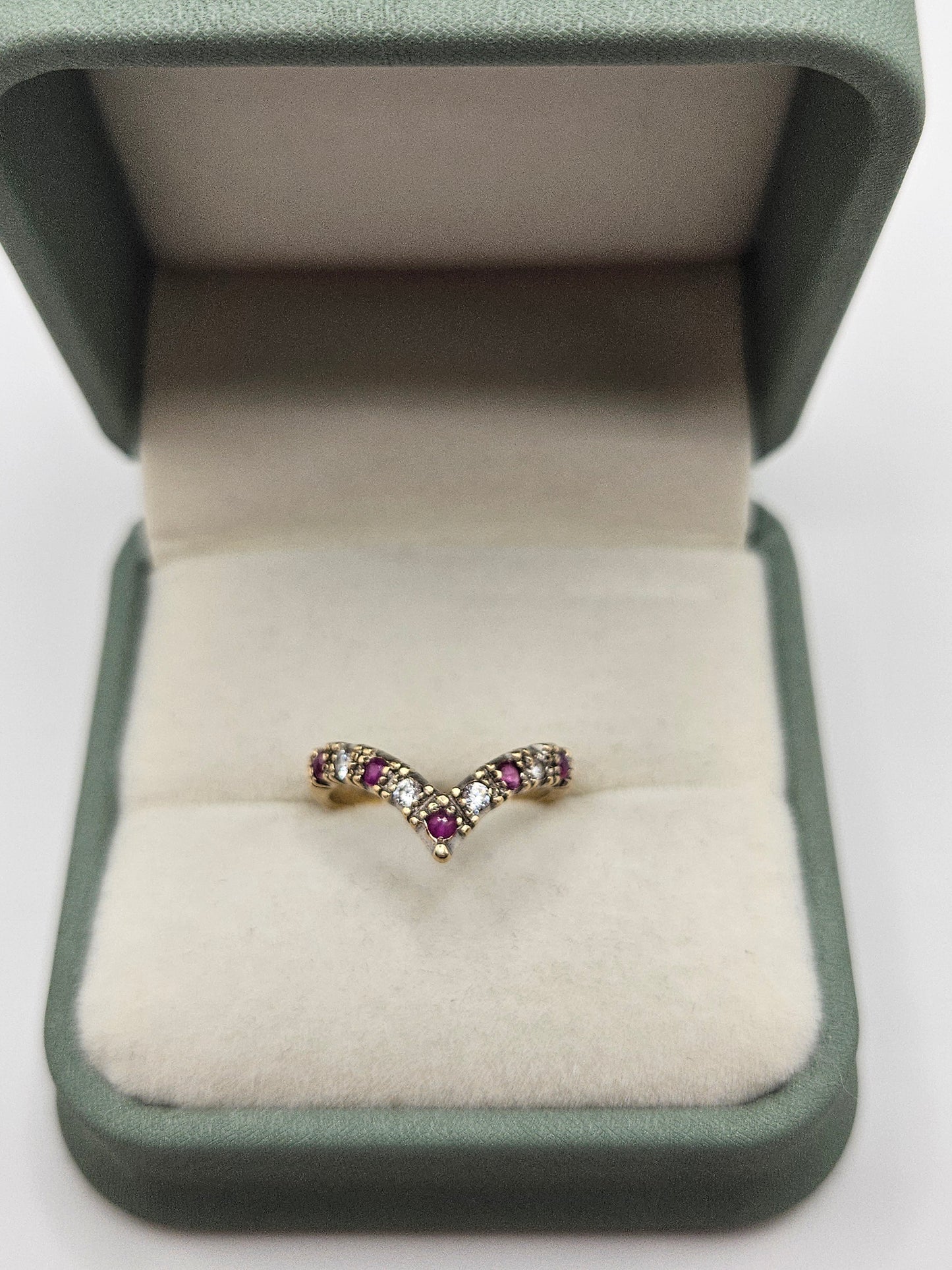 9ct gold ruby and cz wishbone  ring