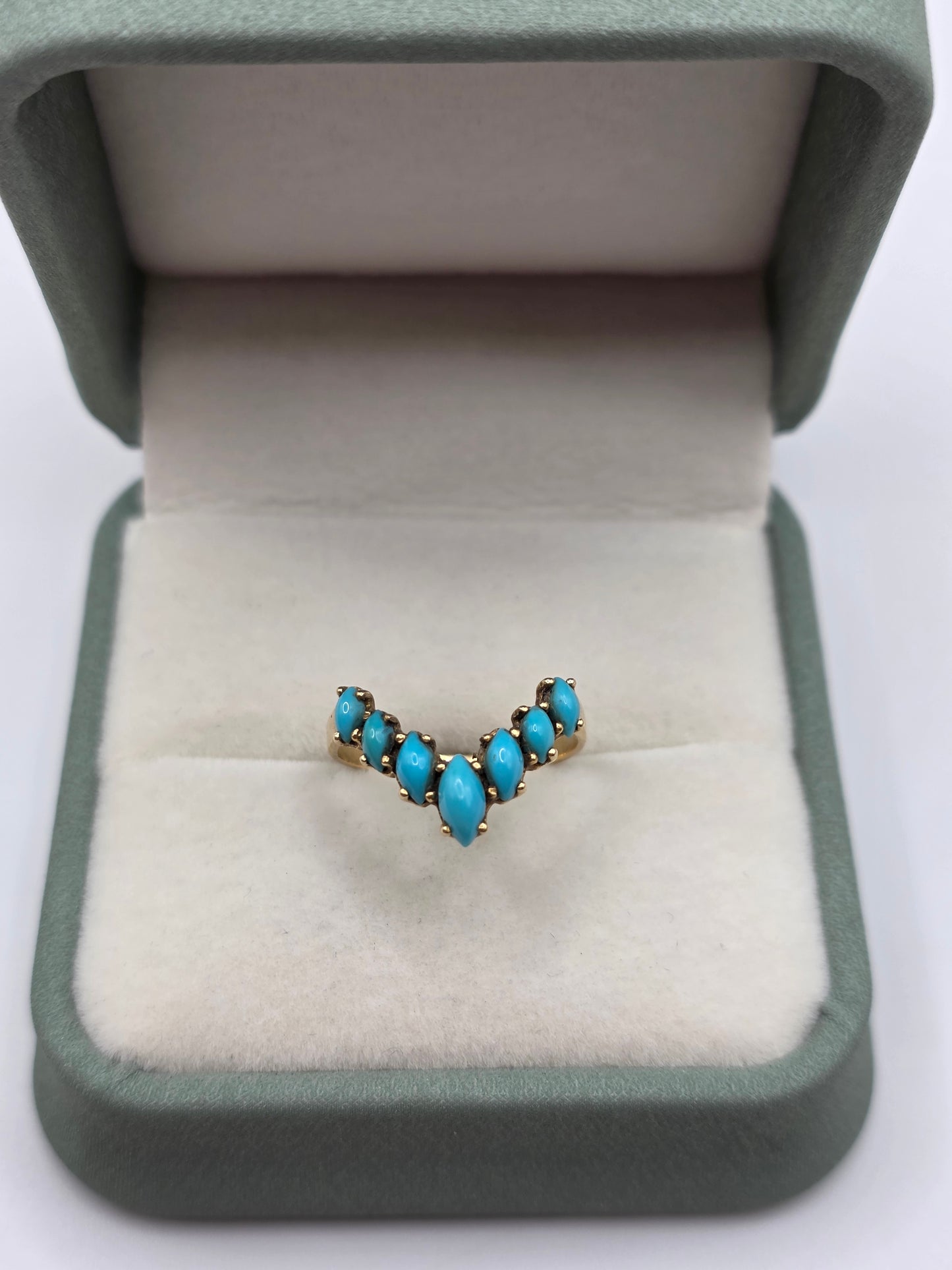 14ct gold turquoise wishbone ring