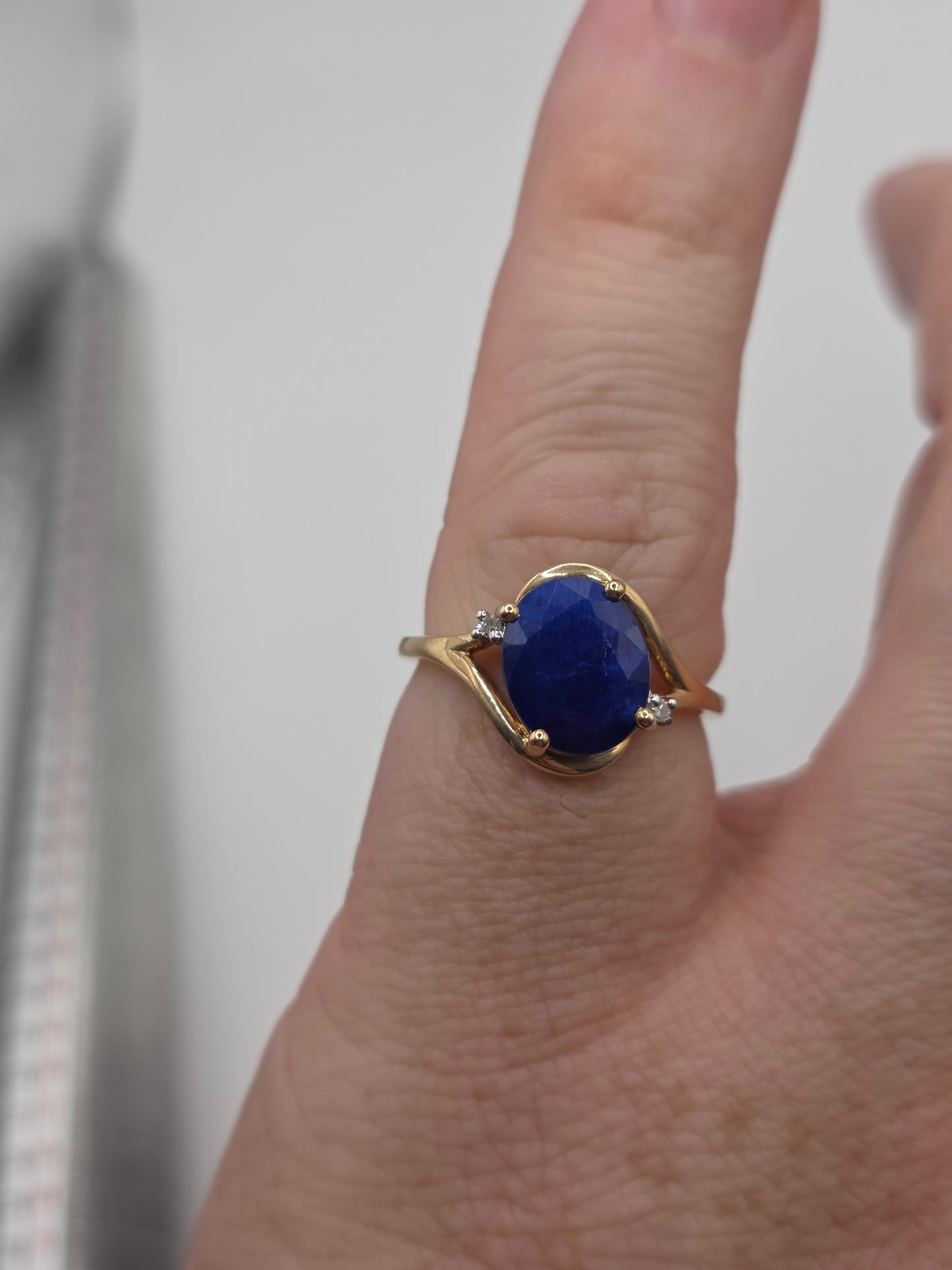 9ct gold lapis lazuli and diamond ring