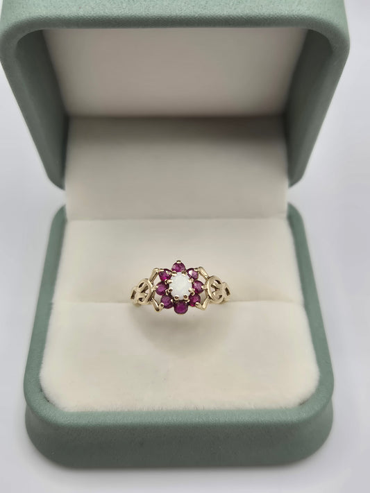 9ct gold opal and ruby ring