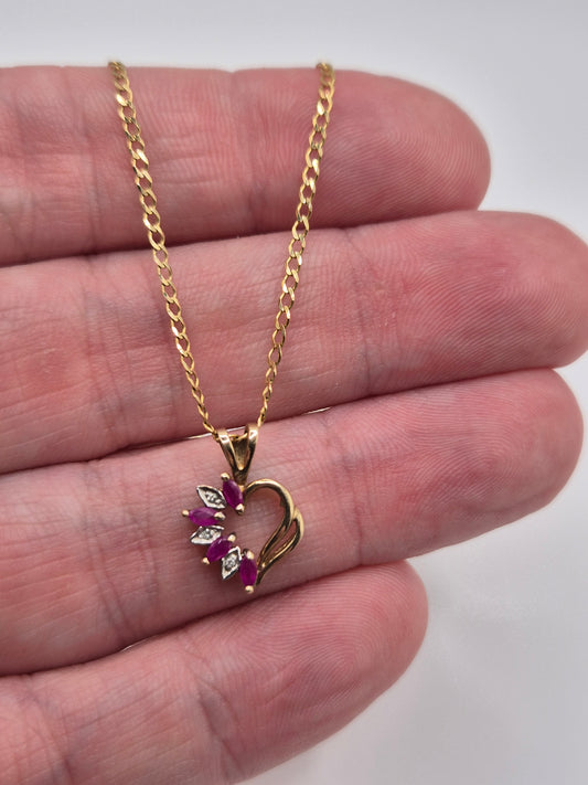9ct gold ruby and diamond necklace