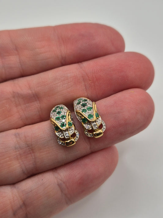 9ct gold emerald and diamond panther earrings
