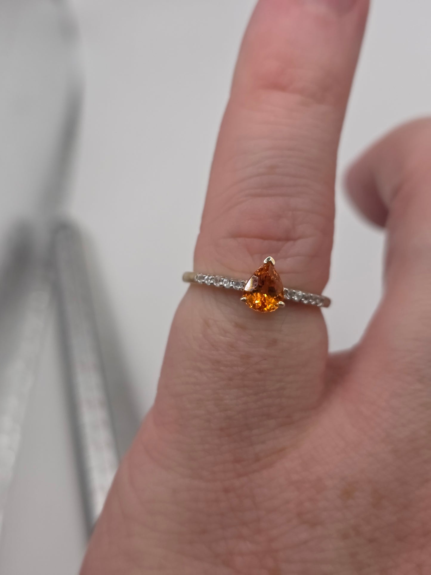 9ct gold orange garnet and white topaz ring