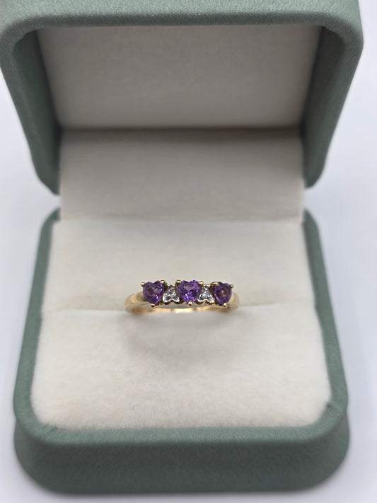 9ct gold amethyst and diamond heart ring