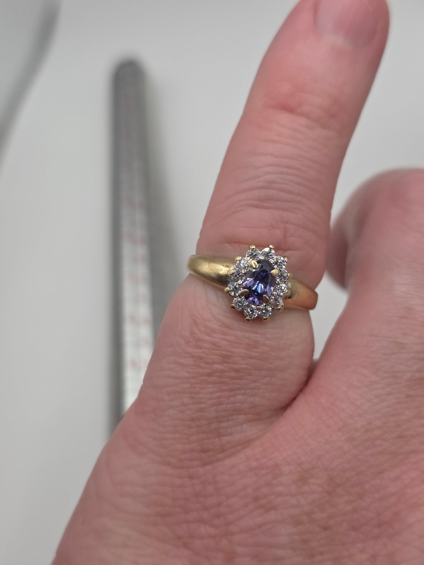 9ct gold tanzanite and cz ring