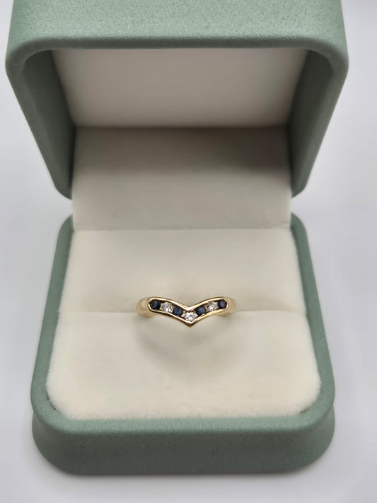 9ct gold sapphire and diamond wishbone ring