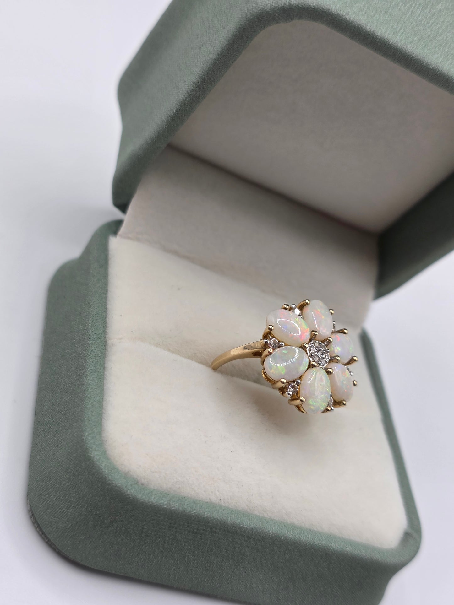 9ct gold opal and white zircon ring