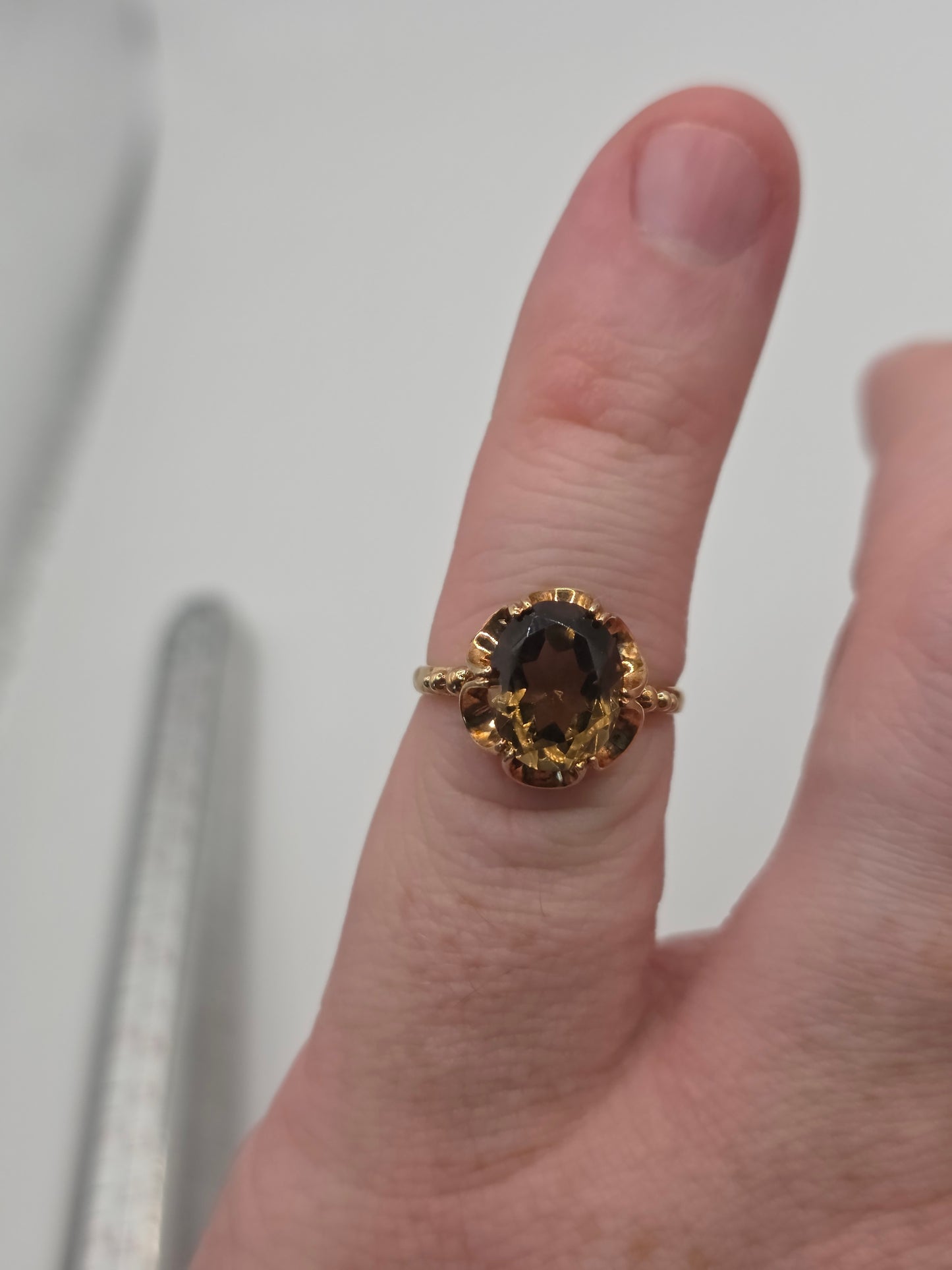 9ct rose gold smokey quartz ring