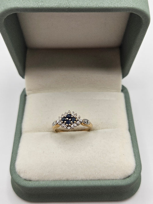 9ct gold sapphire and cz ring