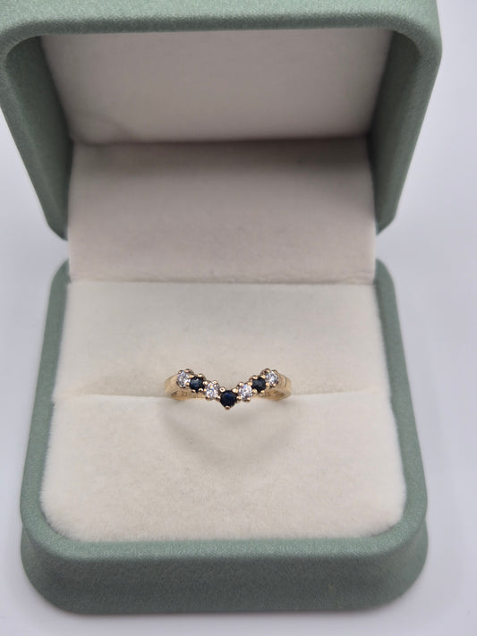 9ct gold sapphire and cz wishbone ring