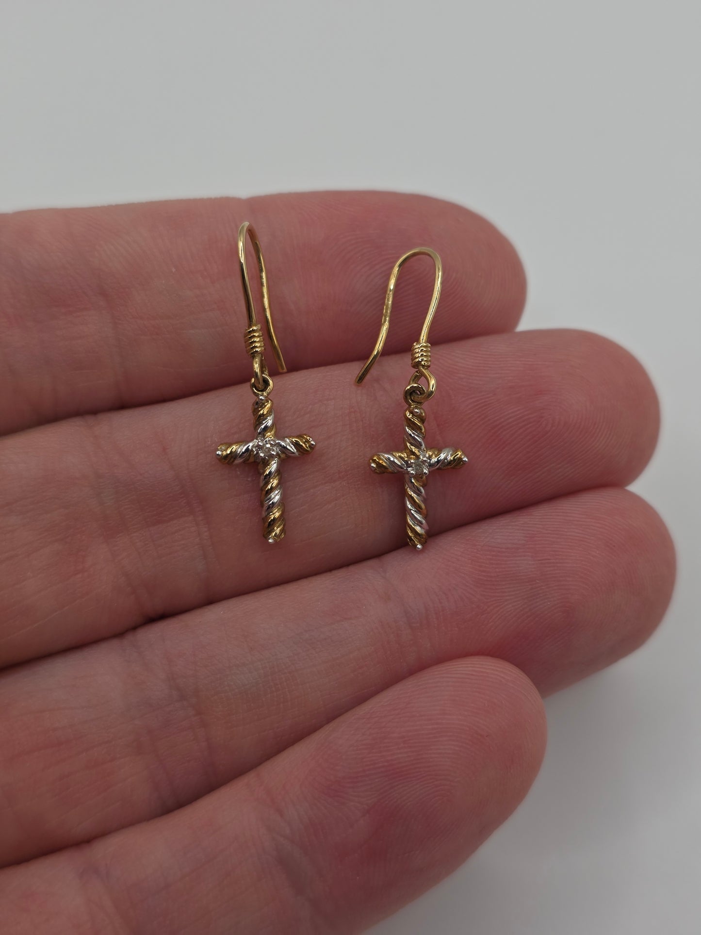 9ct gold diamond cross earrings