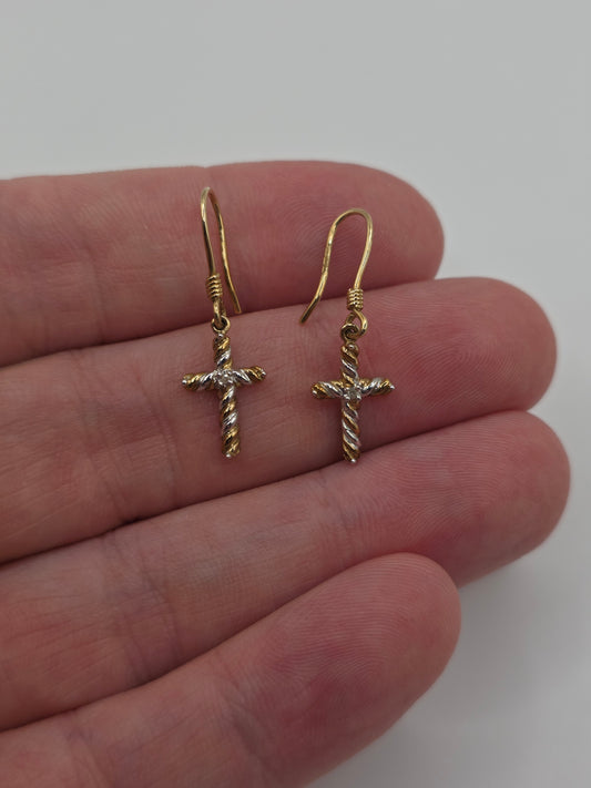 9ct gold diamond cross earrings