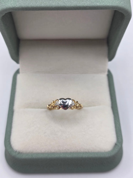 9ct two tone gold diamond heart ring