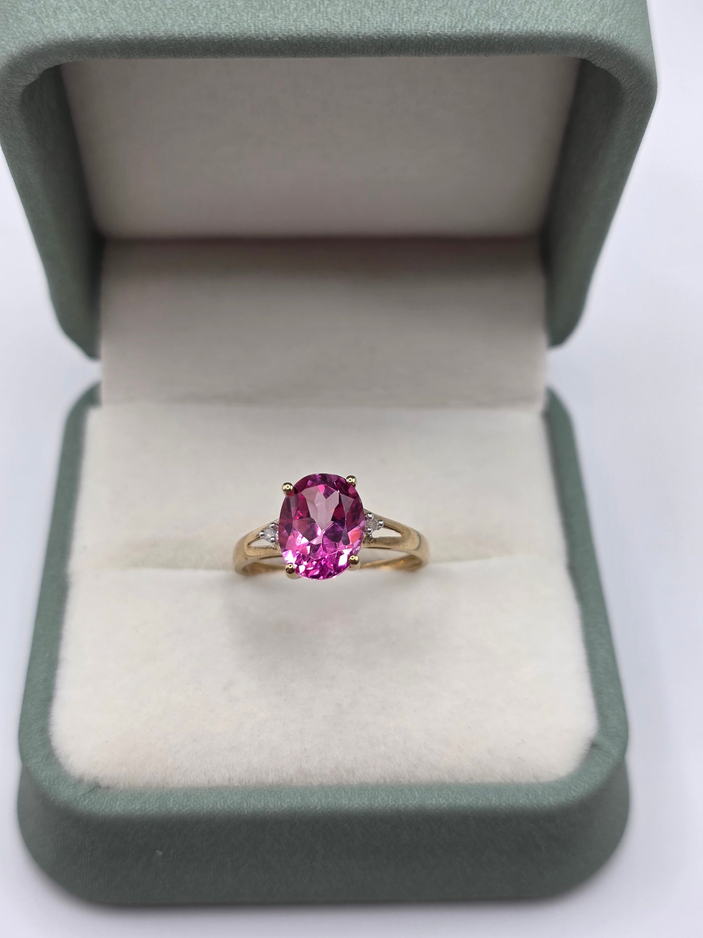 9ct gold pink topaz and diamond ring
