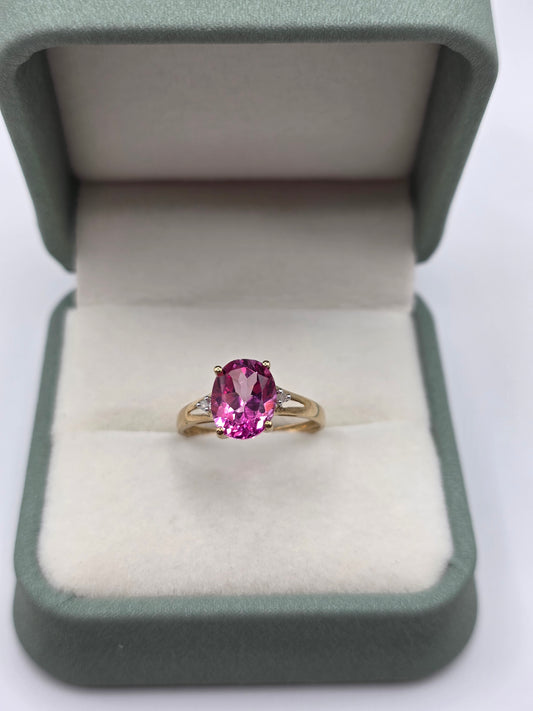 9ct gold pink topaz and diamond ring