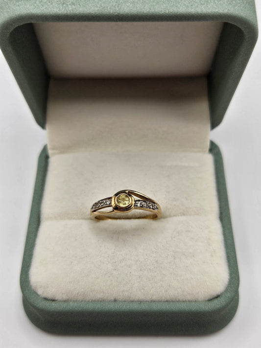 9ct gold citrine and diamond ring