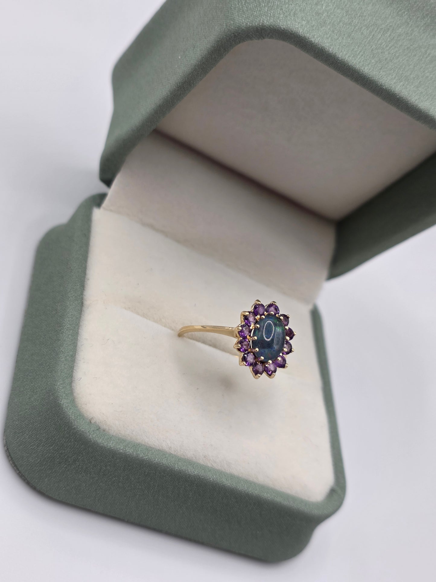9ct gold opal triplet and amethyst ring