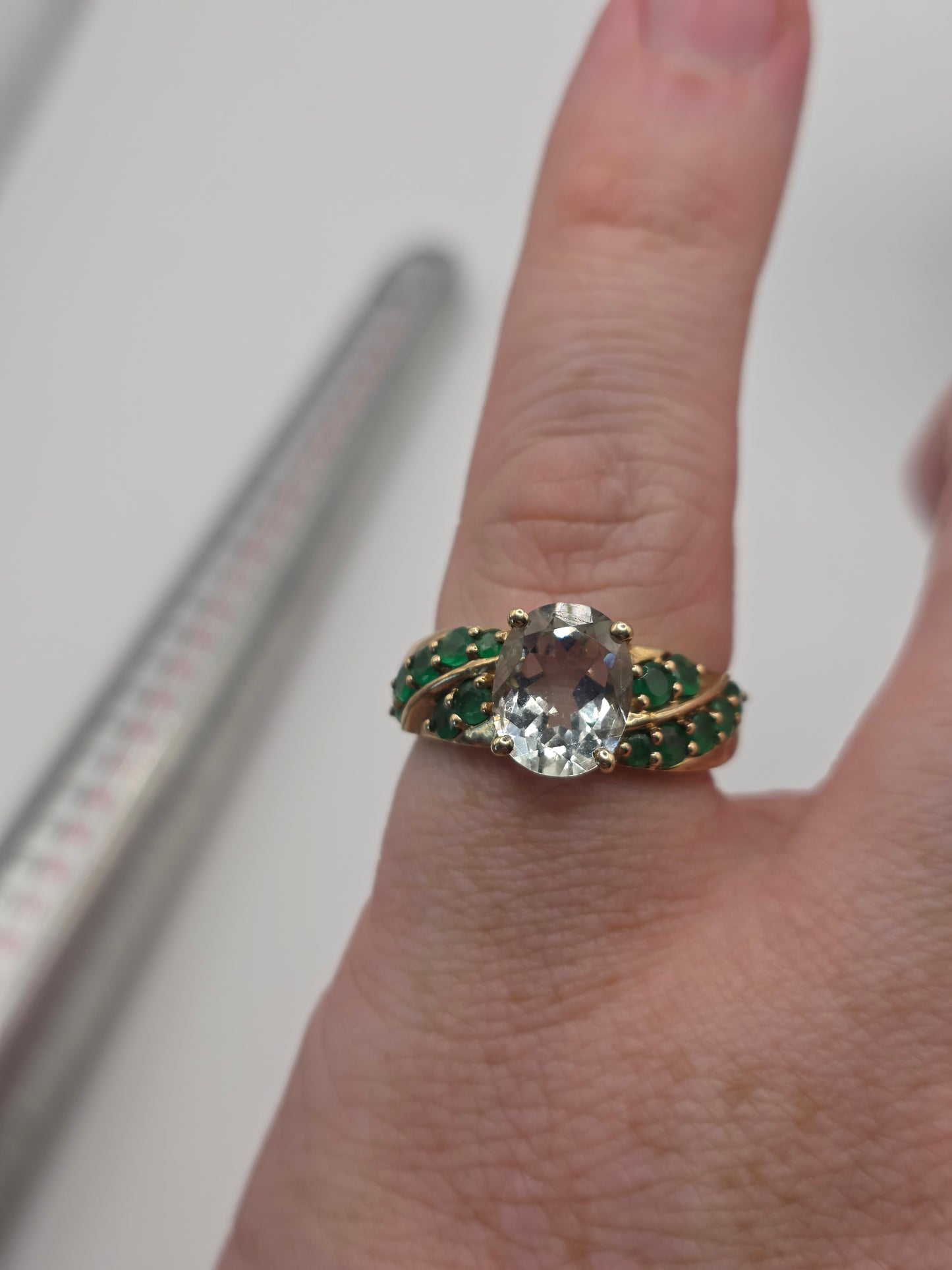9ct gold aquamarine and emerald ring