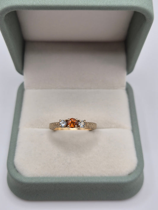 9ct gold citrine and aquamarine ring