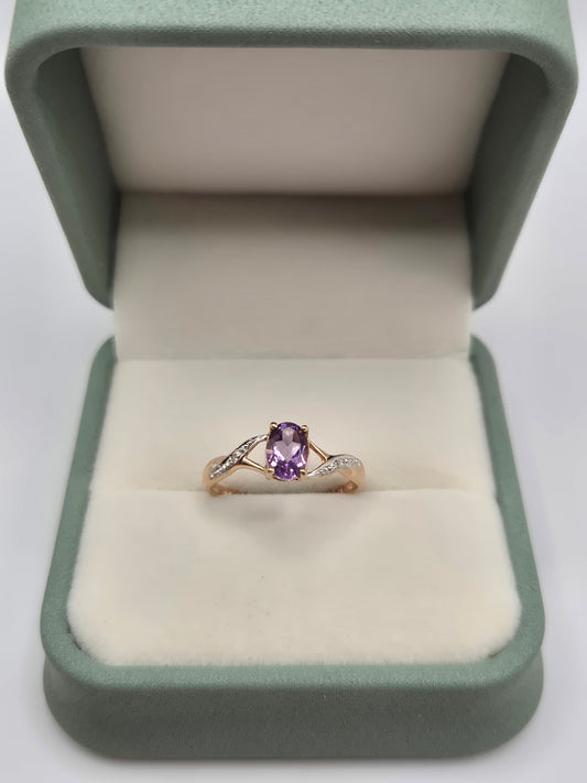 9ct rose gold amethyst and diamond ring