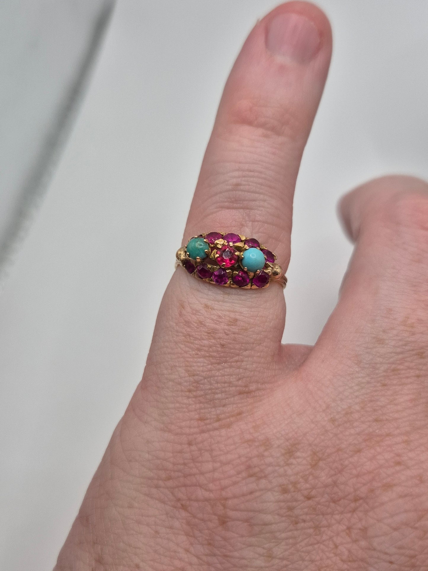 14ct gold turquoise and ruby ring