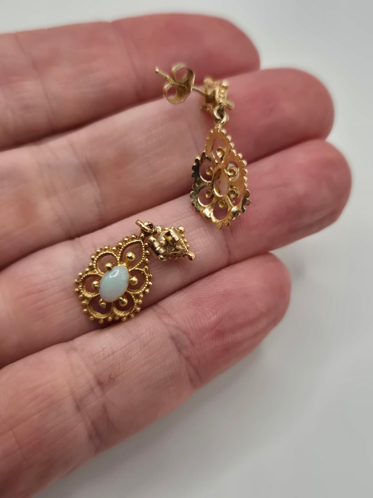 Heavy edwardian style 9ct gold opal earrings
