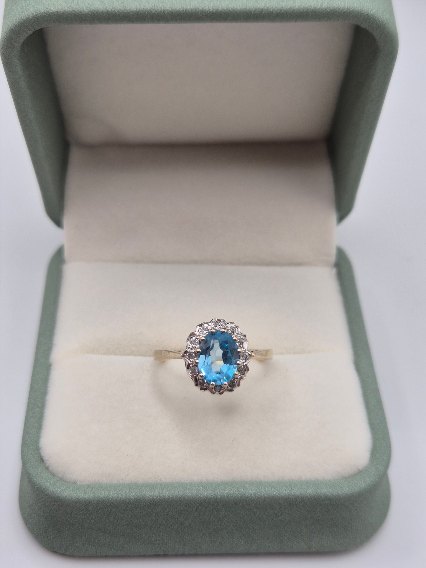 9ct gold london blue topaz and diamond ring