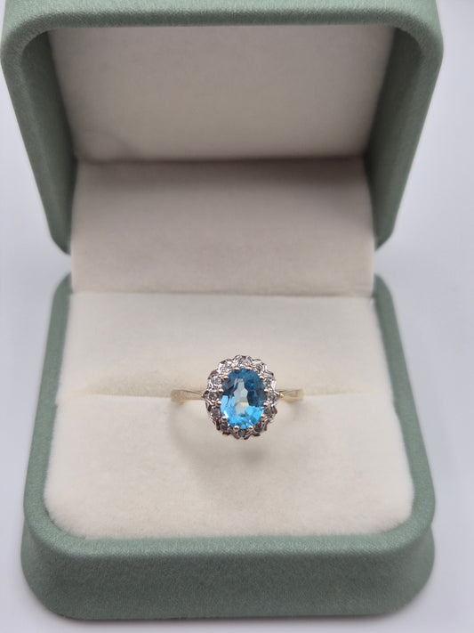 9ct gold london blue topaz and diamond ring