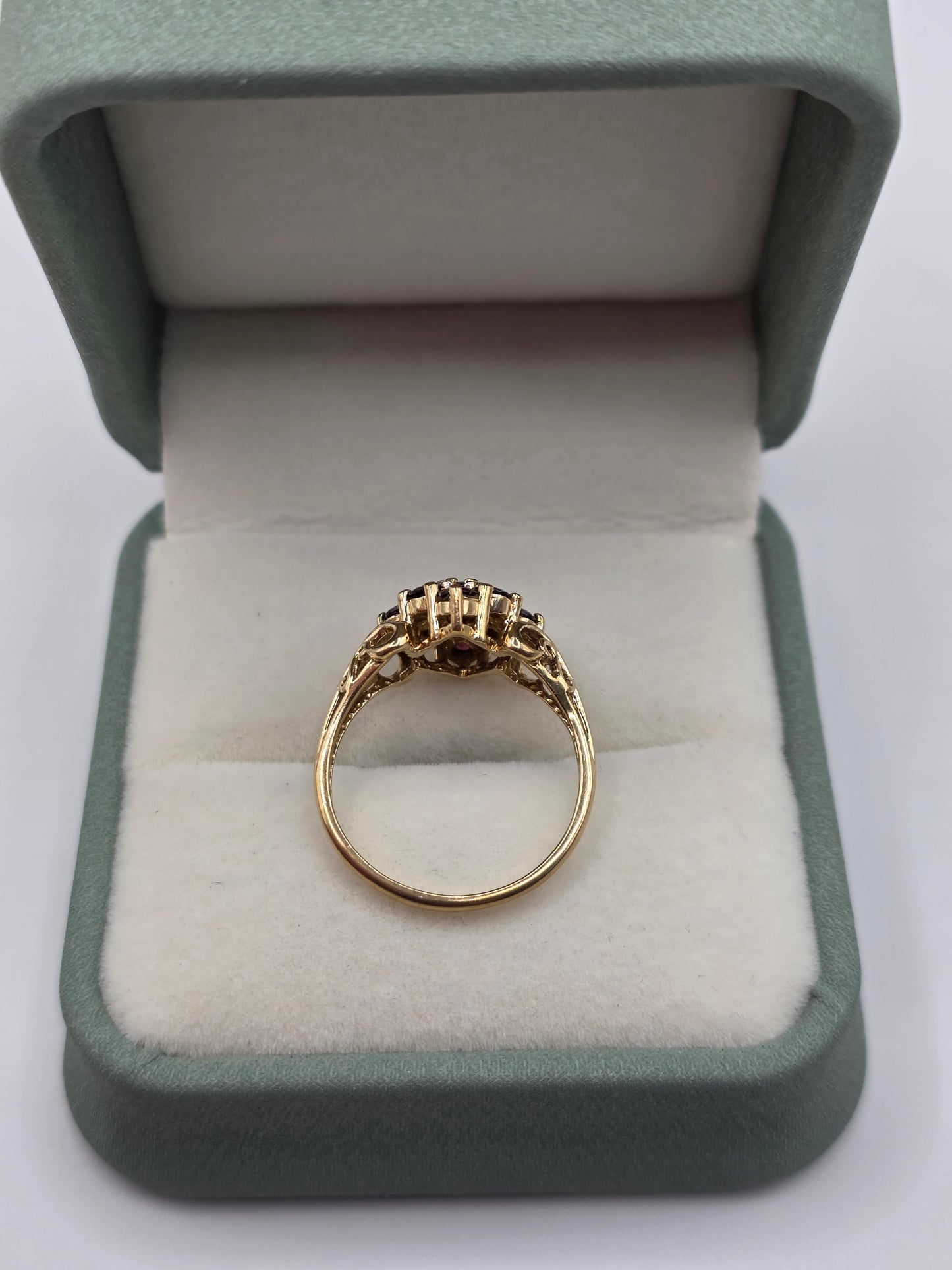 9ct gold almandine garnet and diamond ring