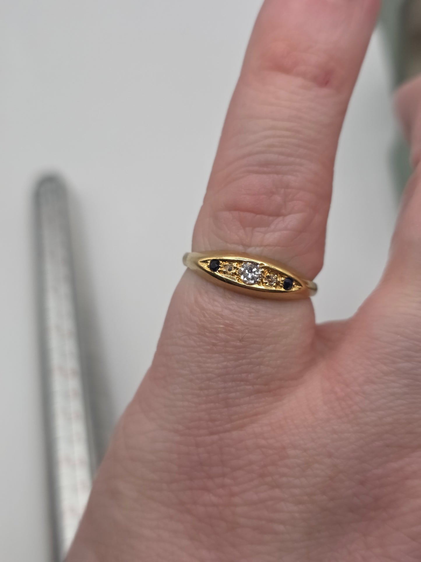 9ct gold sapphire and diamond gypsy ring