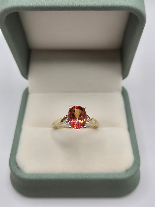 9ct gold fire topaz and diamond ring