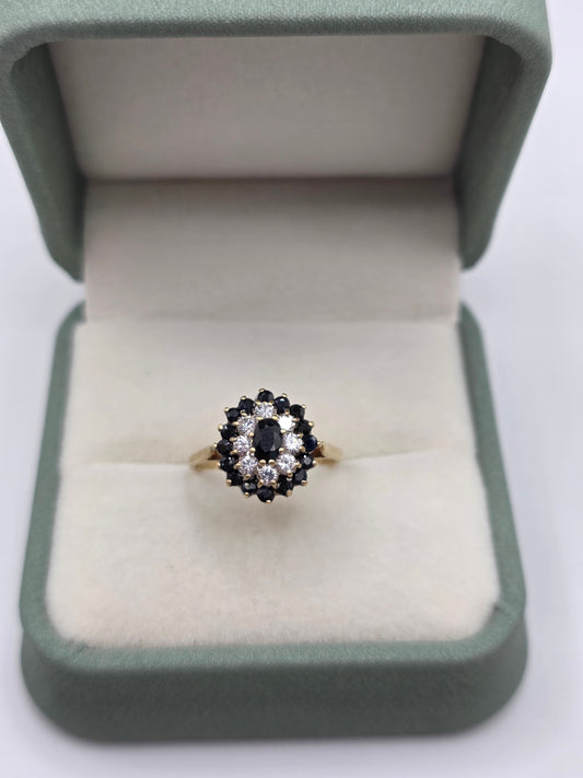9ct gold sapphire and cz cluster ring