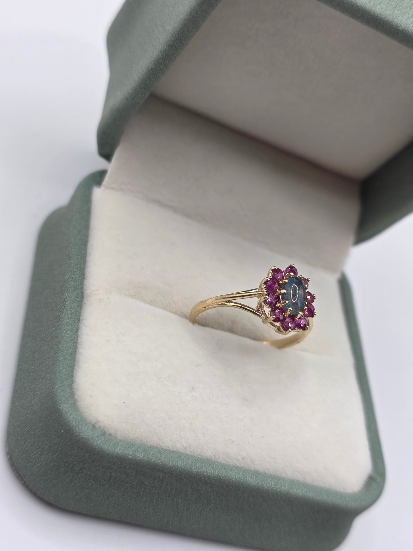 9ct gold opal triplet and ruby ring