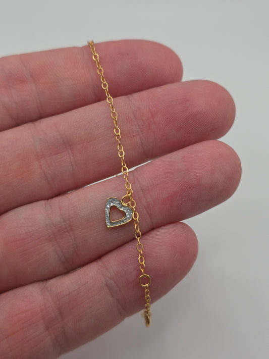 9ct gold cz heart bracelet