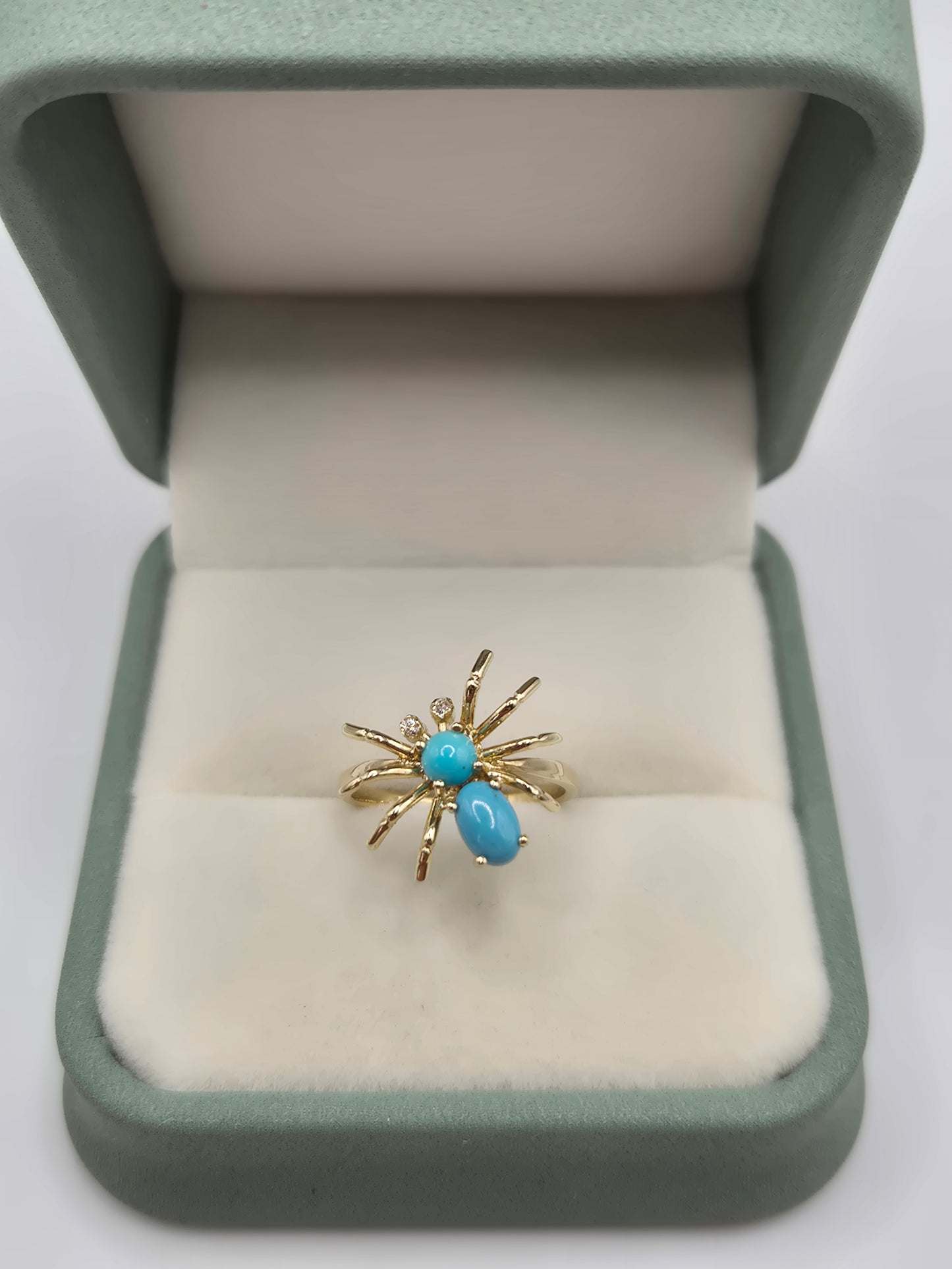 9ct gold turquoise and diamond spider ring