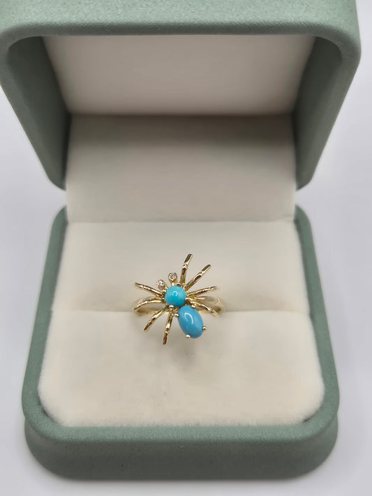 9ct gold turquoise and diamond spider ring