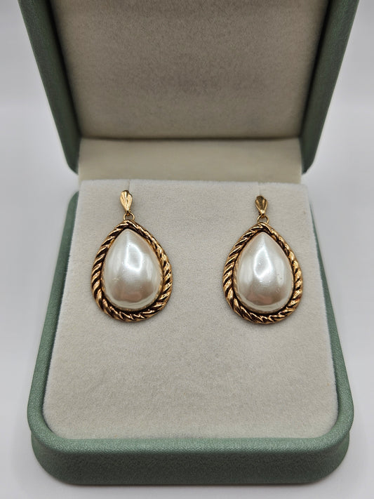 9ct gold faux pearl earrings