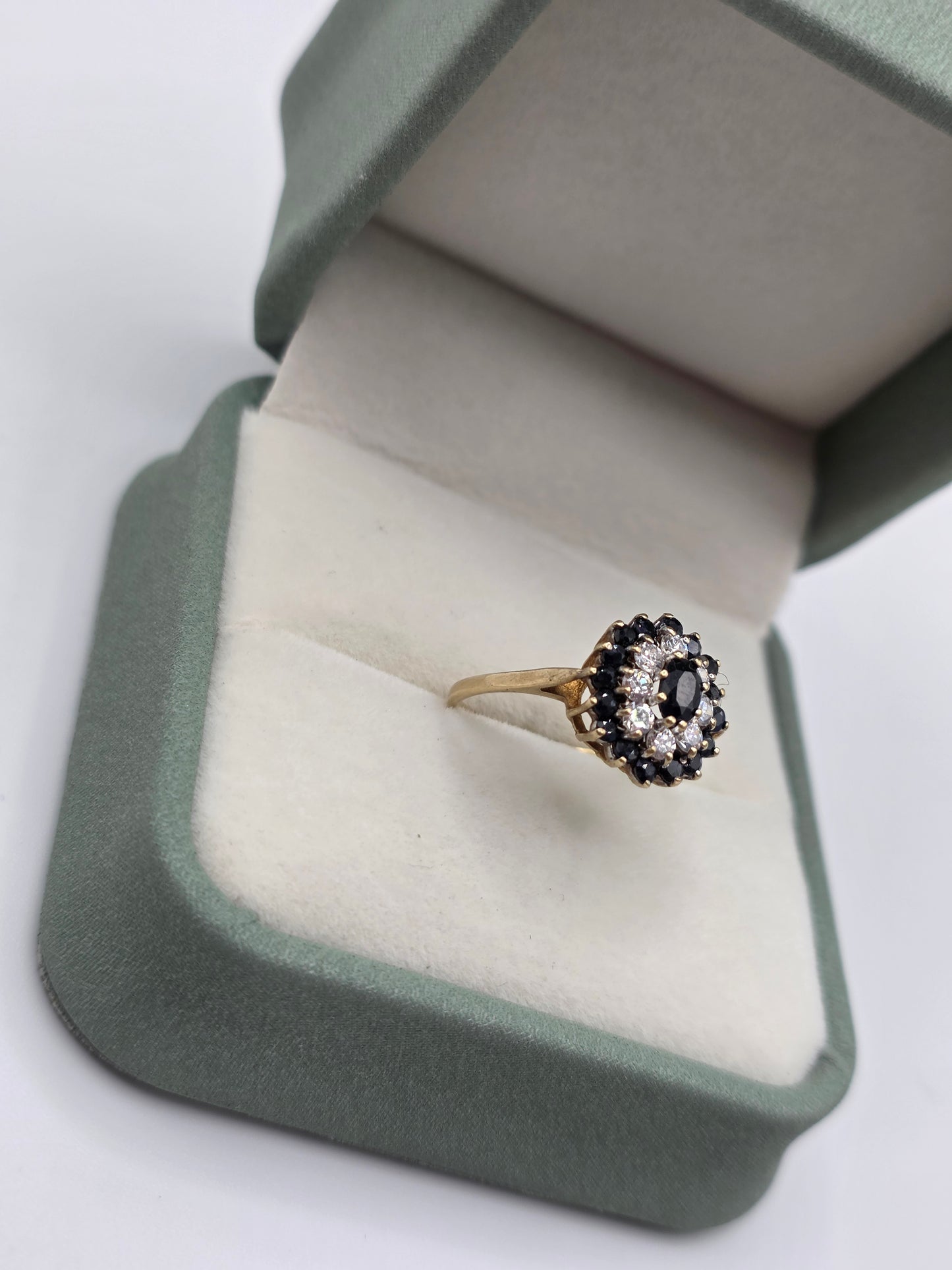 9ct gold sapphire and cz cluster ring
